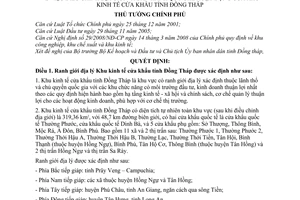 Quyết định 166/2008/QĐ-TTg điều chỉnh địa giới và quy chế hoạt động của Khu kinh tế cửa khẩu tỉnh Đồng Tháp