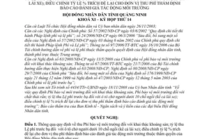 Nghị quyết 23/2008/NQ-HĐND  quy định phí bảo vệ môi trường đối với khai thác khoáng sản; tỷ lệ thu lệ phí trước bạ,điều chỉnh tỷ lệ % trích