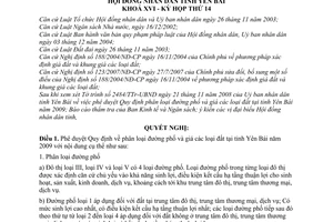 Nghị quyết 37/2008/NQ-HĐND phân loại đường phố  giá các loại đất tại tỉnh Yên Bái năm 2009