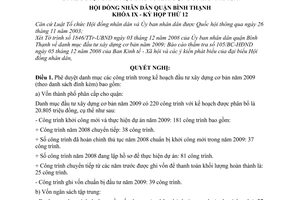 Nghị quyết 12/2008/NQ-HĐND phê duyệt danh mục đầu tư xây dựng cơ bản năm 2009  quận Bình Thạnh