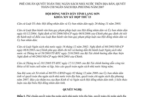 Quyết định 14/2008/NQ-HĐND phê chuẩn Quyết toán thu chi ngân sách nhà nước Lạng Sơn 2007