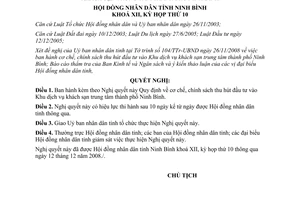 Nghị quyết 13/2008/NQ-HĐND thu hút đầu tư Khu dịch vụ khách sạn thành phố Ninh Bình