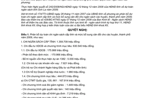 Nghị quyết 243/2008/NQ-HĐND phân bổ dự toán chi cân đối ngân sách 2009  Sơn La
