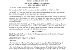 Nghị quyết 251/2008/NQ-HĐND hỗ trợ đào tạo bồi dưỡng tạo nguồn cán bộ xã Sơn La 2009 2010