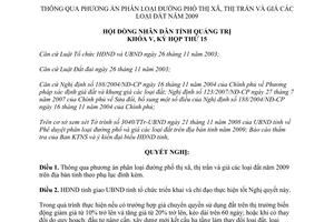 Nghị quyết 23/2008/NQ-HĐND phân loại đường phố thị xã thị trấngiá các loại đất năm 2009 Quảng Trị