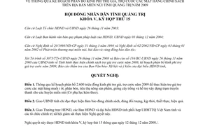 Nghị quyết 24/2008/NQ-HĐND kế hoạch trợ giá trợ cước mặt hàng chính sách Quảng Trị 2009