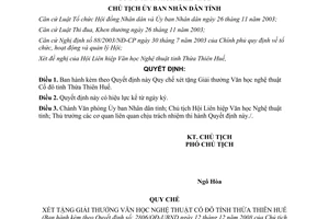 Quyết định 2806/QĐ-UBND Quy chế xét tặng giải thưởng văn học nghệ thuật Cố đô Thừa Thiên Huế