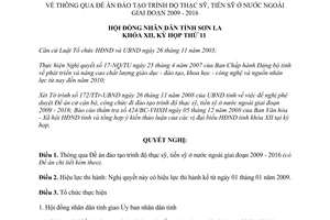 Nghị quyết 253/NQ-HĐND 2008 đào tạo trình độ thạc sỹ tiến sỹ ở nước ngoài 2009 2016