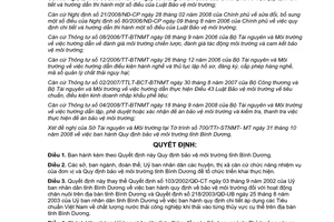 Quyết định 68/2008/QĐ-UBND bảo vệ môi trường tỉnh Bình Dương