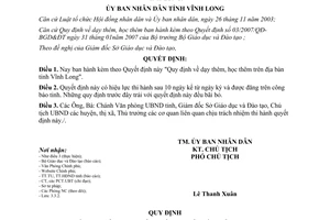Quyết định 06/2008/QĐ-UBND Quy định dạy học thêm trên địa bàn tỉnh Vĩnh Long
