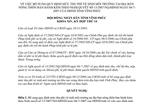 Nghị quyết 29/2008/NQ-HĐND bổ sung mức thu phí vệ sinh môi trường tại nông thôn Vĩnh Phúc