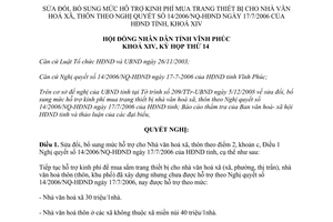 Nghị quyết 32/2008/NQ-HĐND hỗ trợ mua trang thiết bị cho nhà văn hóa xã Vĩnh Phúc \