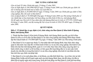 Quyết định 1808/QĐ-TTg thành lập Ban Quản lý Khu kinh tế Quảng Bình, tỉnh Quảng Bình