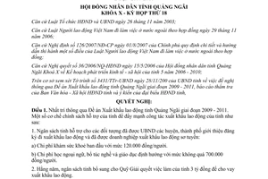 Nghị quyết 62/2008/NQ-HĐND Xuất khẩu lao động Quảng Ngãi giai đoạn 2009 2011