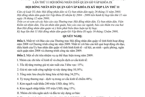 Nghị quyết 23/2008/NQ-HĐND nhiệm vụ kinh tế - xã hội, an ninh - quốc phòng năm 2009 tại kỳ họp lần thứ 11 Hội đồng nhân dân quận Gò Vấp khóa IX
