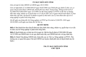 Quyết định 706/QĐ-UBND 2008 chức năng nhiệm vụ Sở Nông nghiệp Bình Định