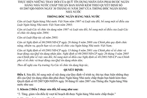Quyết định 35/2008/QĐ-NHNN bổ sung Quy định trình tự, thủ tục thực hiện những thay đổi của Quỹ tín dụng nhân dân  kèm theo Quyết định 05/2007/QĐ-NHNN