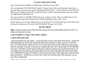 Quyết định 705/QĐ-UBND năm 2008 phát triển Giao thông Vận tải Bình Định 2020