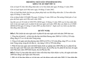 Nghị quyết 26/2008/NQ-HĐND7 phân bổ dự toán ngân sách 2009 Bình Dương