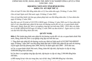 Nghị quyết 30/2008/NQ-HĐND7 tăng mức phân bổ chi thường xuyên cơ quan Nhà nước 2009 2010 Bình Dương