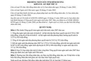 Nghị quyết 34/2008/NQ-HĐND7 Tổng quyết toán ngân sách 2007 Bình Dương