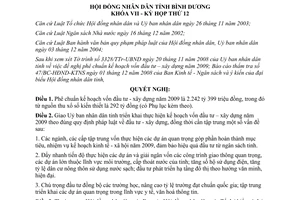 Nghị quyết 33/2008/NQ-HĐND7 phê chuẩn kế hoạch vốn đầu tư xây dựng 2009 Bình Dương
