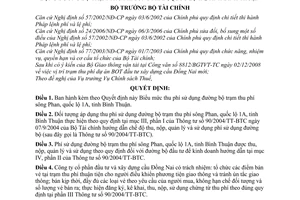 Quyết định 119/2008/QĐ-BTC quy định mức thu, chế độ thu, nộp, quản lý và sử dụng phí đường bộ trạm thu phí Sông Phan, quốc lộ 1A, tỉnh Bình Thuận