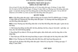 Nghị quyết 12/2008/NQ-HĐND chương trình hoạt động giám sát của Hội đồng nhân dân quận 1 từ nay đến hết nhiệm kỳ (25/4/2009)