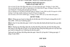 Nghị quyết 10/2008/NQ-HĐND quy hoạch sử dụng đất chi tiết đến năm 2010, kế hoạch sử dụng đất chi tiết 5 năm (2006 - 2010) của 10 phường quận 1