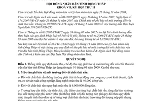 Nghị quyết 123/2008/NQ-HĐND mức thu sử dụng phí bảo vệ môi trường chất thải rắn Đồng Tháp
