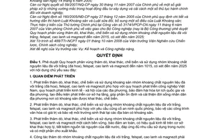 Quyết định 47/2008/QĐ-BCT phê duyệt Quy hoạch phân vùng thăm dò, khai thác, chế biến và sử dụng nhóm khoáng chất nguyên liệu  đến năm 2015