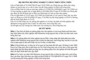 Quyết định 4015/QĐ-BNN-CN tạm thời chỉ định phòng thử nghiệm, phân tích chất melamine trong nguyên liệu và thức ăn chăn nuôi, nuôi trồng thuỷ sản