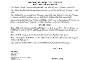 Nghị quyết 140/2008/NQ-HĐND mức thu phí lệ phí tỷ lệ để lại cho đơn vị thu Thái Bình