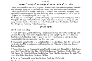 Quyết định 4024/QĐ-BNN-TCCB thành lập Cơ quan Quản lý Chất lượng Nông lâm sản và Thủy sản Nam bộ