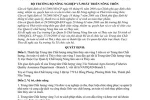 Quyết định 4027/QĐ-BNN-TCCB thành lập Trung tâm Chất lượng nông lâm thủy sản vùng 3 trên cơ sở Trung tâm Chất lượng, An toàn vệ sinh và Thú y thủy sản