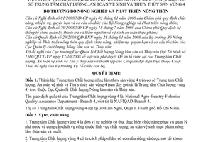 Quyết định 4028/QĐ-BNN-TCCB thành lập Trung tâm Chất lượng nông lâm thủy sản vùng 4 trên cơ sở Trung tâm Chất lượng, An toàn vệ sinh và Thú y thủy sản