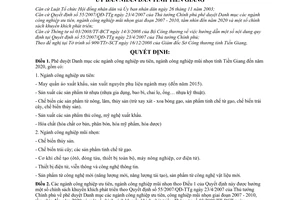 Quyết định 4135/QĐ-UBND phê duyệt danh mục các ngành công nghiệp ưu tiên, ngành công nghiệp mũi nhọn tỉnh Tiền Giang đến năm 2020