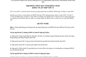 Nghị Quyết 135/NQ-HĐND 2008 chương trình xây dựng Nghị quyết HĐND Đồng Tháp