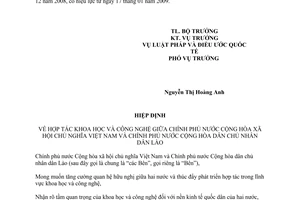 Hiệp định hợp tác khoa học công nghệ giữa Việt nam Lào 2008