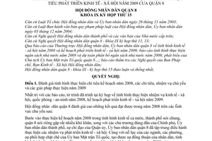 Nghị quyết 03/2008/NQ-HĐND tình hình thực hiện các chỉ tiêu kinh tế - xã hội năm 2008 và mục tiêu phát triển kinh tế - xã hội năm 2009 quận 8