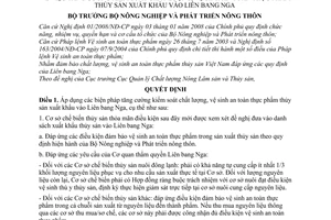 Quyết định 4041/QĐ-BNN-QLCL tăng cường kiểm soát chất lượng, vệ sinh an toàn thực phẩm thủy sản xuất khẩu vào Liên bang Nga