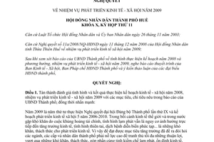 Nghị quyết số 11a/NQ-HĐND nhiệm vụ phát triển kinh tế xã hội 2009 Thừa Thiên Huế