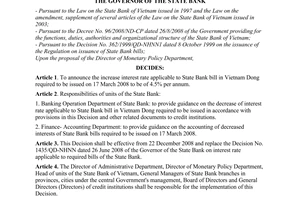 Decision No. 3160/QD-NHNN of December 19, 2008, on the interest rate applicable to required bill of the State Bank