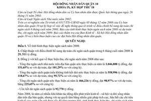 Nghị quyết 11/2008/NQ-HĐND tình hình thực hiện ngân sách năm 2008 và dự toán thu, chi ngân sách quận 10 năm 2009 quận 10