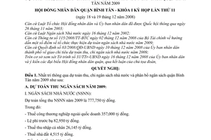 Nghị quyết 79/2008/NQ-HĐND dự toán thu, chi ngân sách nhà nước và phân bổ ngân sách quận Bình Tân năm 2009 quận Bình Tân