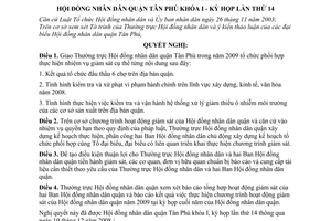 Nghị quyết 77/2008/NQ-HĐND chương trình giám sát năm 2009 quận Tân Phú