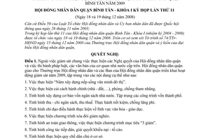 Nghị quyết 77/2008/NQ-HĐND chương trình hoạt động giám sát của Hội đồng nhân dân quận Bình Tân năm 2009