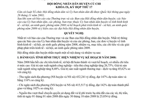 Nghị quyết 25/2008/NQ-HĐND nhiệm vụ phát triển kinh tế - xã hội năm 2009 huyện Củ Chi