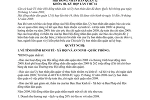 Nghị quyết 12/2008/NQ-HĐND nhiệm vụ kinh tế - xã hội, an ninh - quốc phòng năm 2009 quận 12
