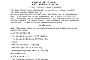 Nghị quyết 11/2008/NQ-HĐND dự toán thu ngân sách nhà nước trên địa bàn quận 12 và dự toán thu, chi ngân